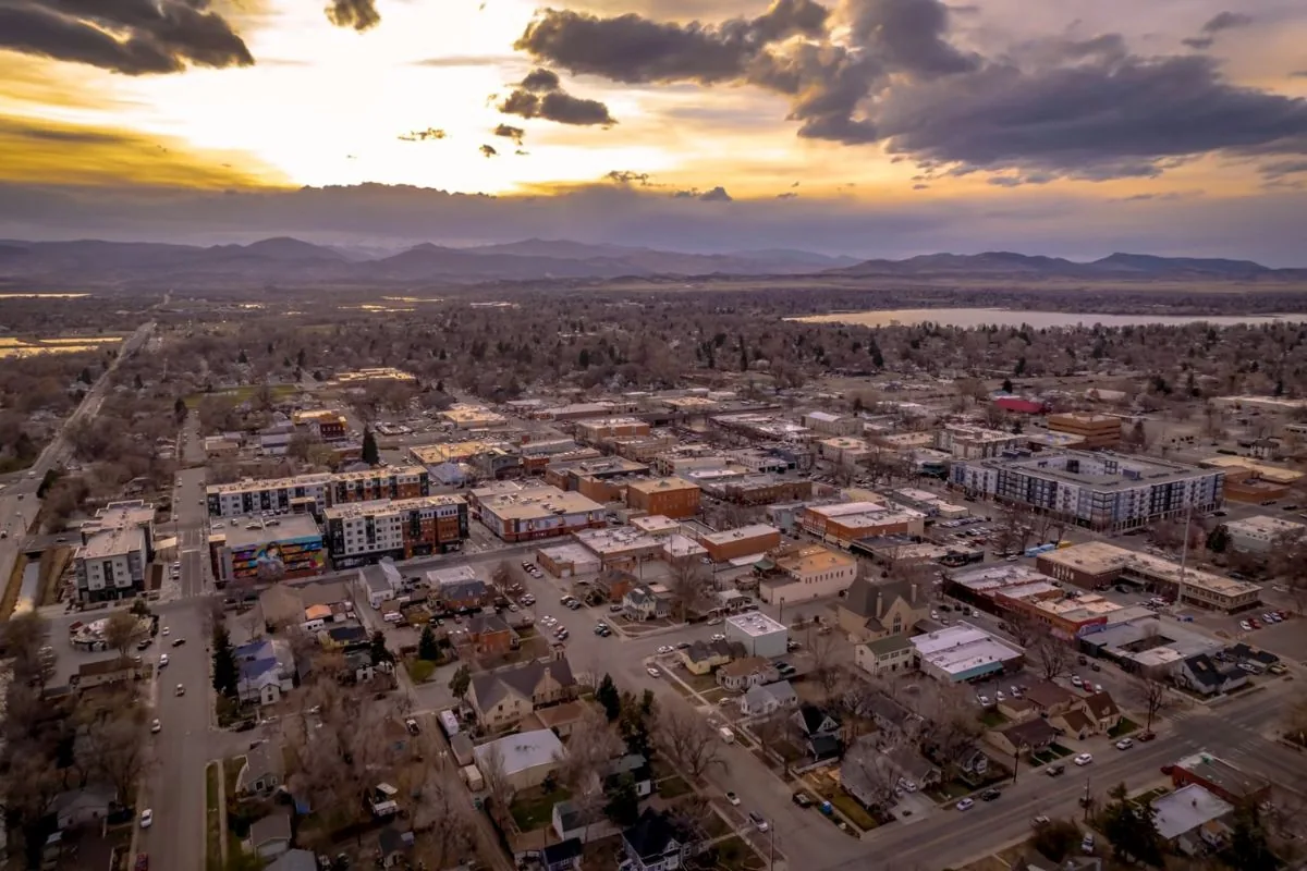 A Northern Colorado downtown at dusk