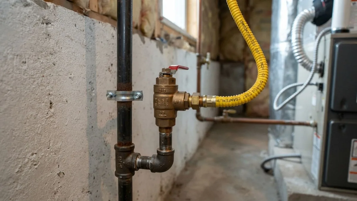 Gas shutoff valve and flexible gas line connection