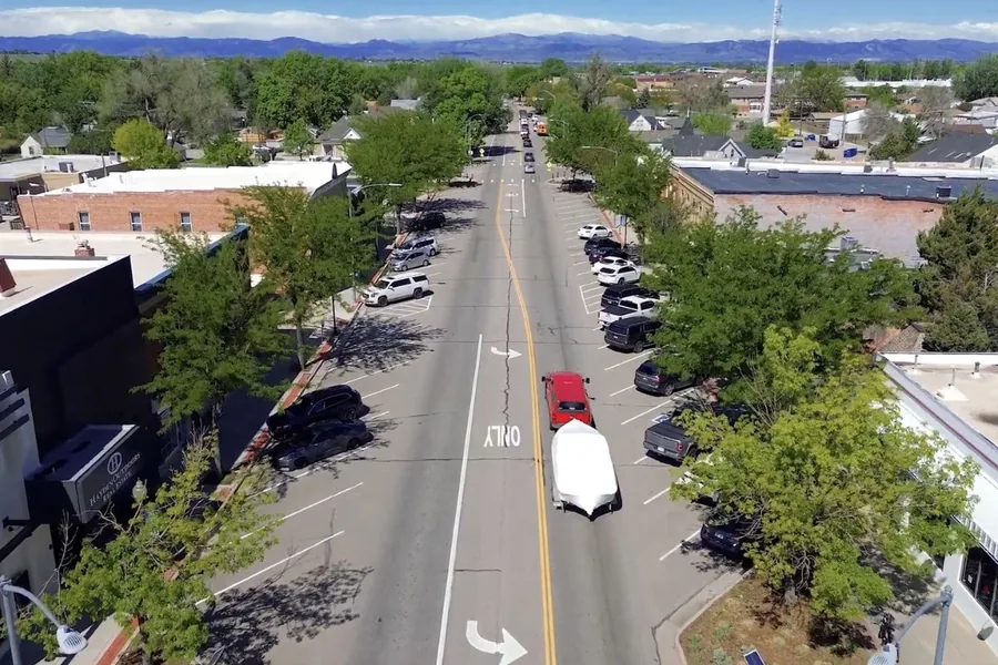 A small-town commercial street typical of Larimer County
